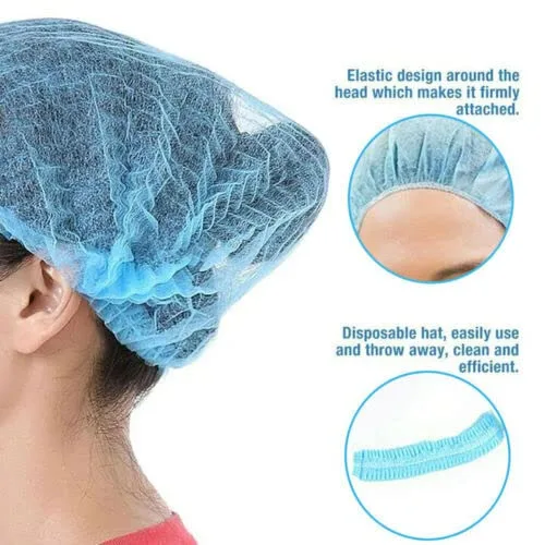 Vista 4 de Bluehill 100 piezas Red de pelo de 21 pulgadas desechables Bouffant Caps Redecillas azules, cubierta para el cabello, no plisadas Gorros