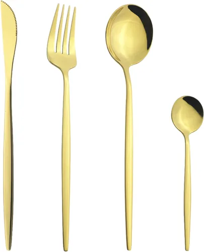 Vista 25 de Juego de cubiertos Cuchillo de cena Postre Tenedor Cuchara Juego de vajilla de acero inoxidable Vajilla de cocina 4 piezas Negro