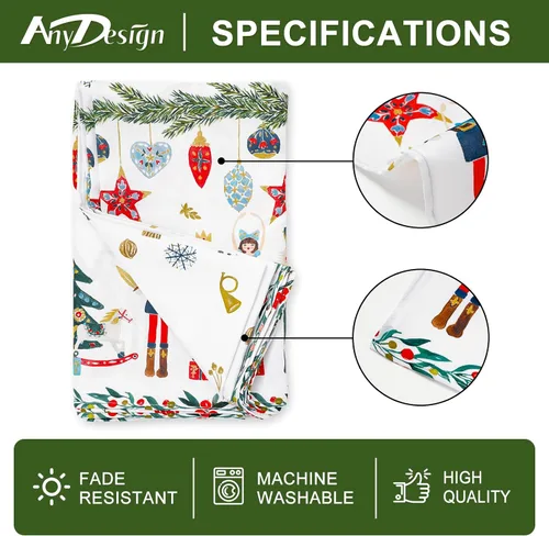 Vista 7 de AnyDesign - Mantel rectangular de tela de cascanueces lavable para picnic, cena, hogar, cocina, decoración de fiesta de Navidad, 60 x 104 pulgadas