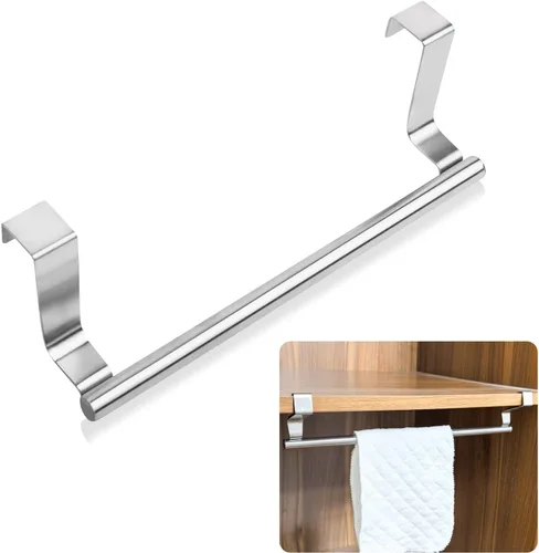 Vista 10 de Mziart Toallero moderno con ganchos para baño y cocina, colgador de toallas de acero inoxidable cepillado sobre gabinete (9 pulgadas)
