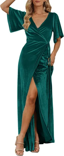 Vista 10 de MEROKEETY Vestido largo de terciopelo con cuello en V para mujer, invitada Negro
