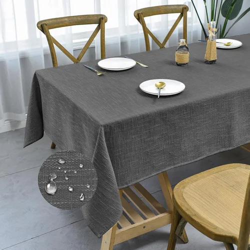 Vista 18 de Manteles redondos impermeables de lino de algodón, se limpian con un paño, para mesa de comedor, interiores y exteriores, bufetes, fiestas y Beige