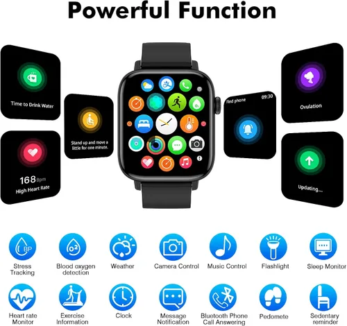 Vista 4 de Reloj inteligente para iPhone Android, rastreador de fitness de 1.9 pulgadas con (respuesta/hacer llamadas) IP 67 relojes digitales deportivos Negro