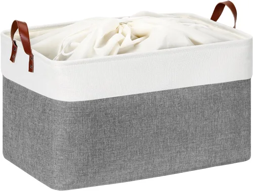 Vista 54 de DULLEMELO Cesta de almacenamiento pequeña para estantes, pequeña cesta plegable de tela rectangular para estantes, armarios, guardería, hogar Beige