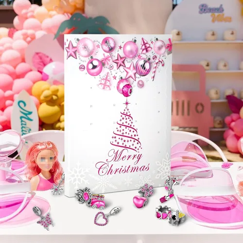 Vista 7 de MJartoria Pink Jewelry Calendario de Adviento 2025 para adolescentes adultos, joyería rosa intenso, cuenta regresiva de 24 días de Navidad, incluye