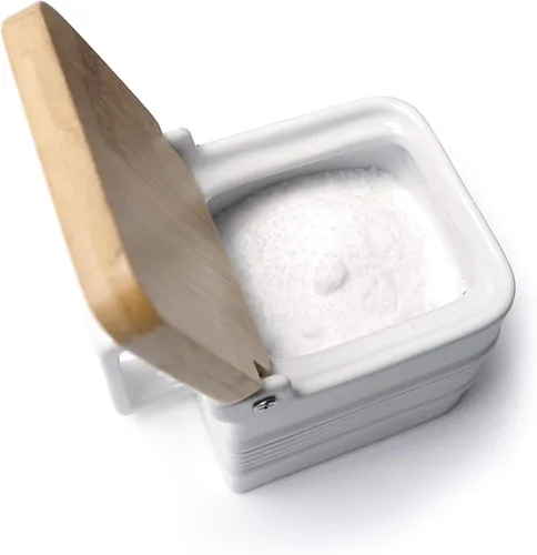Vista 8 de RSVP International Colección de cocina de gres blanco, caja de sal, 4.5x3.25x3.5