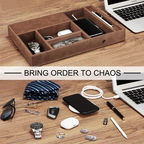 Vista 8 de SITHON Bandeja organizadora de escritorio Catchall EDC Tray Marrón