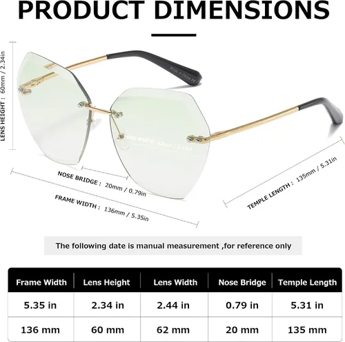 Vista 4 de AEVOGUE - Los lentes de sol para mujer, sin bordes, lentes de corte de diamante, de tamaño grande (AE0534)