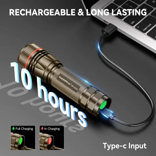 Vista 2 de WdtPro Linternas recargables de alto lúmenes, 1 paquete de 10H de larga duración, súper brillantes, para EDC, linternas LED mini tácticas