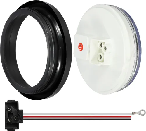 Vista 6 de Partsam 2 luces estroboscópicas redondas ámbar de 4 pulgadas, 19 diodos LED con arandela de goma, 3 clavijas, color ámbar, 4 pulgadas, redondas