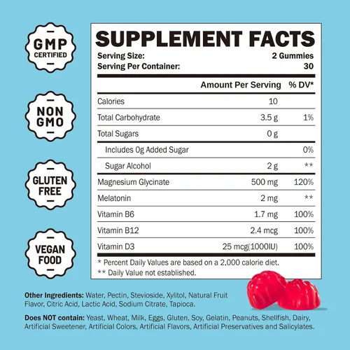 Vista 9 de Gomitas de glicinato de magnesio de 500 mg para adultos, apoyo para dormir, gomitas de magnesio masticables para mujeres y hombres, alivio muscular
