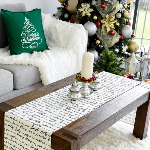 Vista 6 de Camino de mesa de Navidad, bufanda de tocador blanco hueso, 100% algodón, decoración de fiesta para el hogar, cocina, comedor, vacaciones, tela