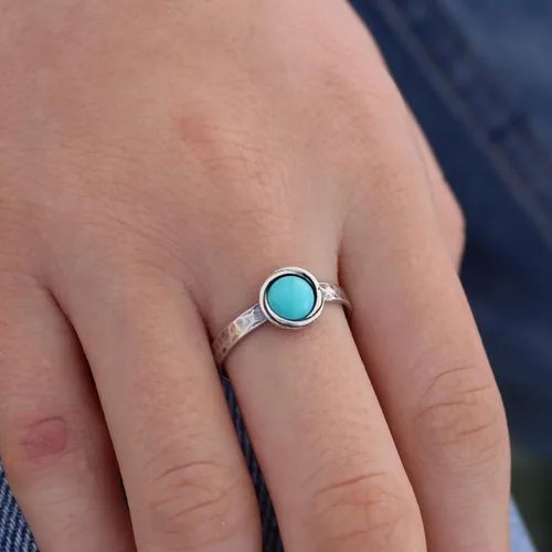 Vista 63 de Anillo de plata de ley con piedras preciosas para mujer, anillo apilable de piedra martillada, anillo de piedra natal