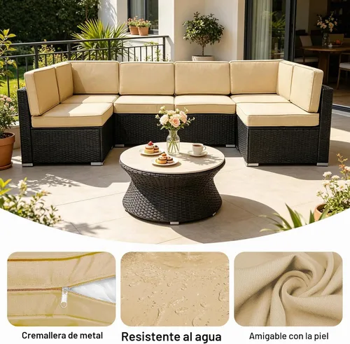 Vista 5 de 14 Piezas Fundas de Cojines para Patio Reemplazo Fundas de Cojines para Sofá de Exterior A Prueba de Salpicaduras Juego de Fundas para Sofá con Beige
