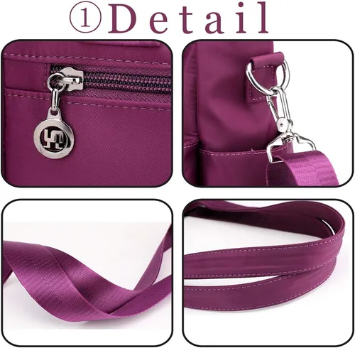 Vista 7 de Bolsas de nailon para mujer, impermeable, bolsa de hombro casual, bolso ligero, bolsa de múltiples bolsillos