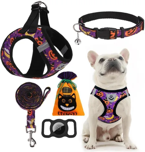 Vista 13 de Arnés para cachorros de otoño de Acción de Gracias - Collar y correa para perro - Arnés de chaleco para perros pequeños de malla suave acolchada