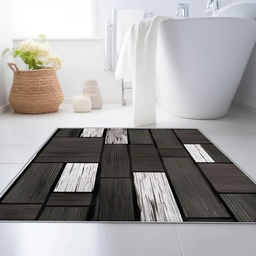 Vista 4 de Alfombra lavable para pasillo, alfombra de cocina de 2 x 5 pies, alfombra de entrada, estilo industrial, paneles de madera, textura suave Negro 6