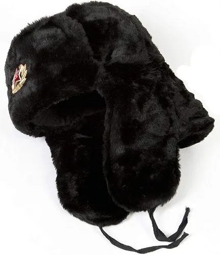 Vista 2 de Sombrero del ejército soviético ruso, negro KGB de piel militar Cossack Ushanka, talla L