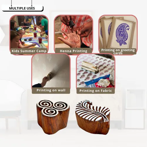 Vista 4 de Sello de madera para impresión en bloque – Sello de henna para borde de sari, textil, arcilla, cerámica, tatuaje – Bloques de impresión de textiles