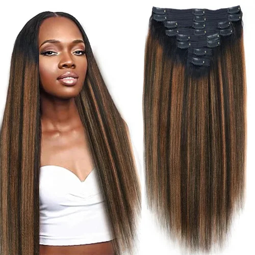 Vista 59 de Extensiones de cabello humano real rizado con clip, 4/27/4, ombré, rizado con clip, para mujer, 3C y 4A (12 pulgadas, #4/27/4)