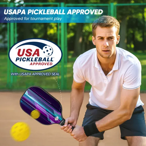 Vista 2 de Juego de 4 palas de pickleball de fibra de vidrio aprobadas por USAPA con raquetas de pickleball para adultos, agarre antideslizante que absorbe