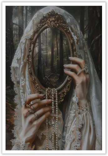 Vista 16 de Pintura retro de chica con estilo vintage en lienzo con estampado de rosas, póster estético antiguo, chica victoriana de estilo moody, arte de pared