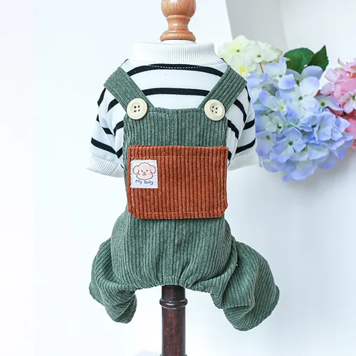 Vista 12 de Ropa de invierno para perro, camisas para mascotas, elegante mono de pana para perros pequeños, overol con pechera para cachorros, overol clásico