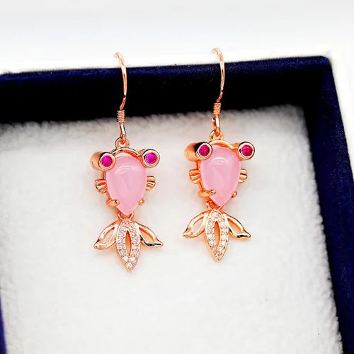 Vista 5 de Uloveido DN236 - Collar con colgante de pez dorado rosa con piedra de jade rosa de imitación