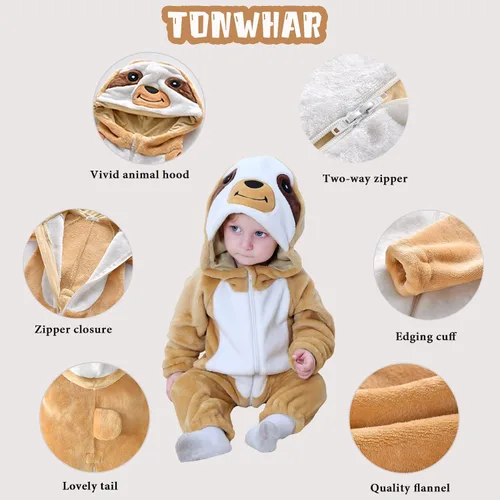Vista 2 de TONWHAR - Mameluco con capucha, fantástico disfraz infantil de varios animales, como tigre o dinosaurio