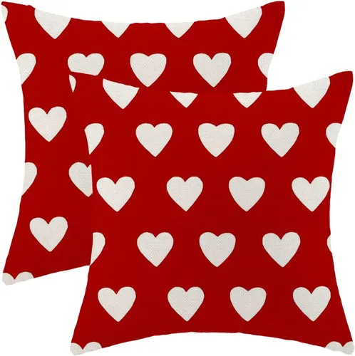 Vista 8 de AEIOAE Juego de 2 fundas de almohada de San Valentín de 16 x 16 pulgadas, almohadas de corazón rojo de amor de algodón para decoración del día
