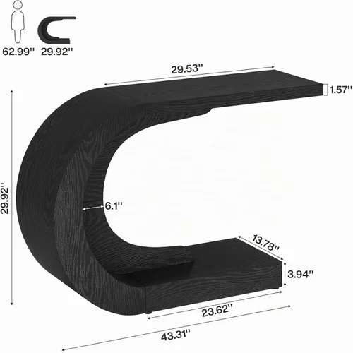 Vista 2 de Tribesigns Mesa consola moderna de mediados de siglo de 43.3 pulgadas para entrada, mesa de entrada de madera en forma de C para sala de estar, Negro