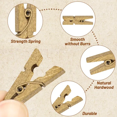 Vista 3 de CCINEE 150 pinzas de madera natural dorada de 1 pulgada, pines de ropa pequeños, clips de madera con textura natural para proyectos de bricolaje