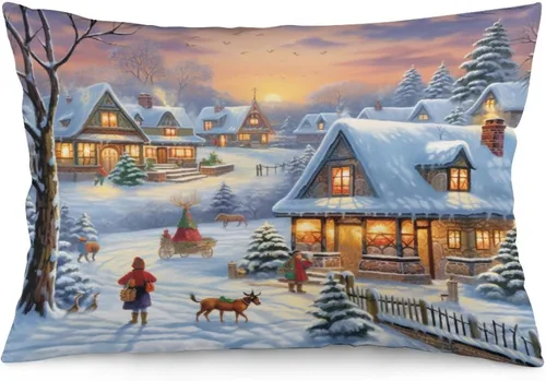 Vista 10 de Fundas de cojín decorativas para cama, diseño de pueblo de invierno, escena de invierno, con una casa victoriana en un entorno nevado, fundas