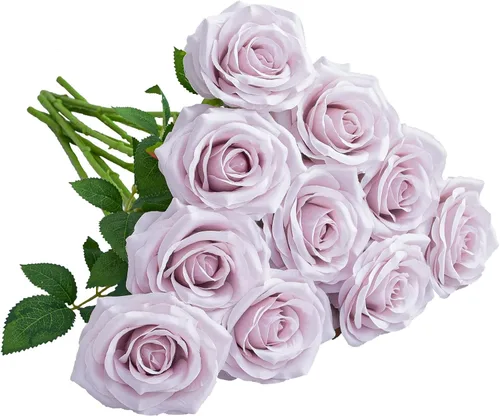 Vista 16 de 10 rosas artificiales abiertas, tallos de rosas artificiales para arreglos de boda, ramo de novia, centro de mesa, flores de seda sintética falsas
