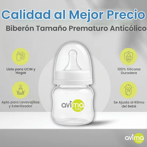 Vista 4 de Avima Biberón anticólico prematuro con pezón de flujo extra lento