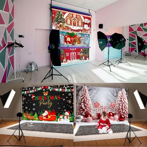 Vista 4 de Telón de fondo de fotografía de árbol de Navidad, decoración de partitura musical para niños, decoración de cumpleaños, retrato de invierno, escena