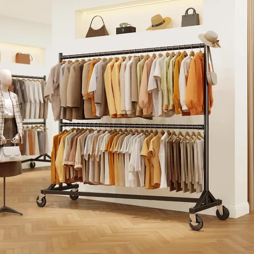 Vista 7 de HOKEEPER Perchero Z con capacidad para 610 libras, resistente perchero de ropa comercial para colgar ropa con ruedas, estante Z portátil