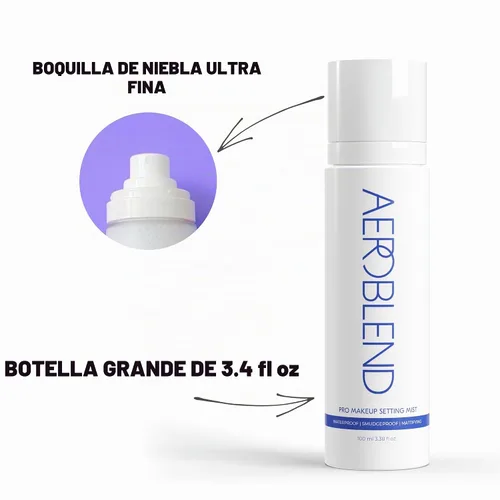 Vista 2 de AEROBLEND Pro Makeup Setting Mist - Espray fijador mate grande de 3.4 fl oz (3.38 fl oz), impermeable, a prueba de manchas, de larga duración