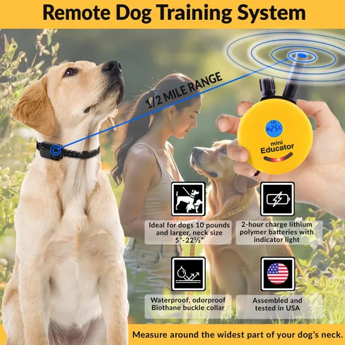 Vista 3 de Collar de entrenamiento para perro de Educator E-Collar , Amarillo 1/2 milla impermeable, 100 niveles de estimulación + vibración + luz + sonido