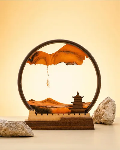 Vista 4 de BelaRola Arte de arena móvil para adultos, imagen de paisaje de arena de movimiento líquido con base de madera de gran pared, decoración