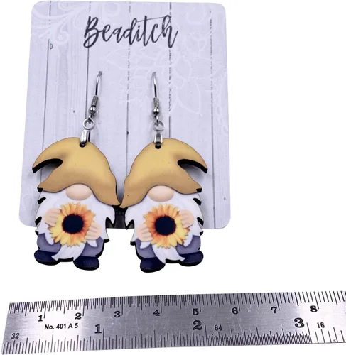 Vista 4 de Yellow Sunflower Gnome Earrings