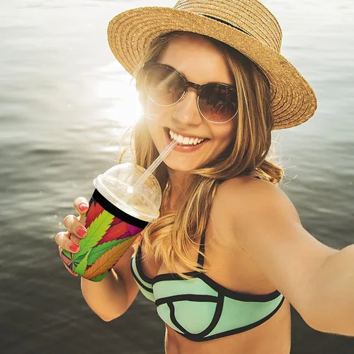 Vista 6 de MultiColor Leaf Weed Art Reusable Insulated Neoprene Iced Coffee Cup Sleeves 3 Sizes Diving Material Cup Durable Beverage Covers for Cold Coffee Tea