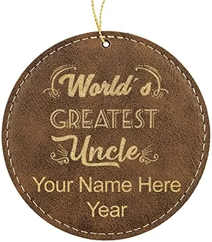 Vista 5 de LaserGram Personalized Christmas Ornament, World's Greatest Uncle, Faux Leather, Custom Laser Engraved Gift Idea (Round Shape, Black with Gold)