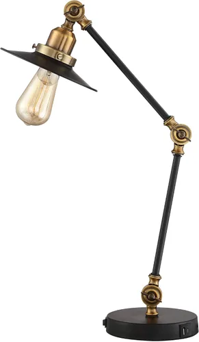 Vista 8 de 360 Lighting Gilmore - Lámpara de escritorio pequeña de 20 pulgadas, USB, ajustable, color negro y dorado rústico Puertos USB A+C Carga Industrial
