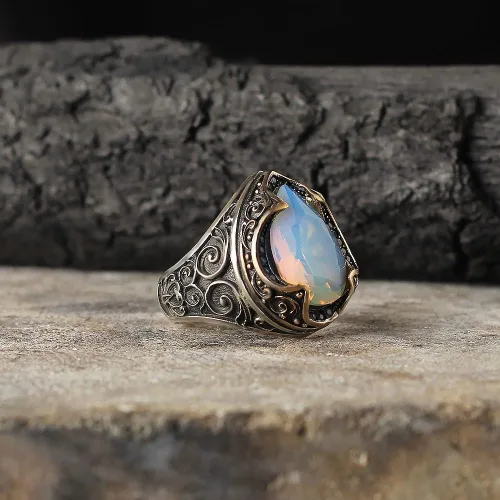Vista 4 de 925 Sterling Silver Handmade Drop Shape Moonstone Ring for Men, Men Moonstone Ring, Gemstone Men Ring, Handmade Silver Ring, Gift for Men, Gift for