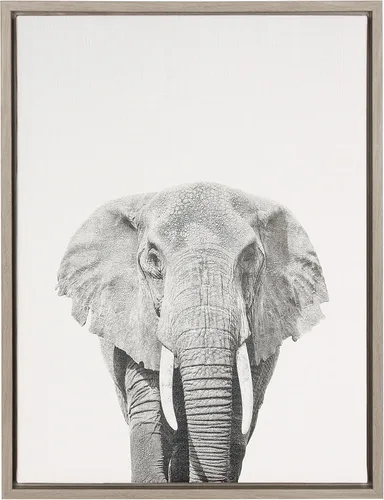 Vista 9 de Kate and Laurel Sylvie - Lienzo enmarcado con diseño de elefante y retrato en blanco y negro, arte de pared por Simon Te Tai, 23 x 33 pulgadas