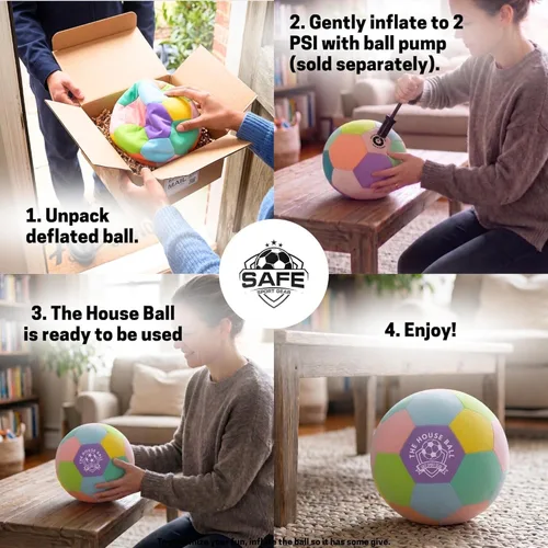 Vista 8 de The House Ball - La pelota de fútbol original suave y segura para interiores, tamaño 4, creada para el interior de tu hogar y patio, sin rozaduras