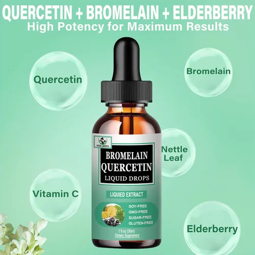 Vista 2 de Gotas líquidas de quercetina, quercetina con bromelina, suplementos líquidos de vitamina C de hoja de ortiga de saúco, gotas líquidas de quercetina