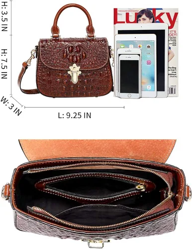 Vista 7 de PIJUSHI Bolsos cruzados de cuero genuino para mujer, bolso de cocodrilo de diseñador pequeño con asa superior