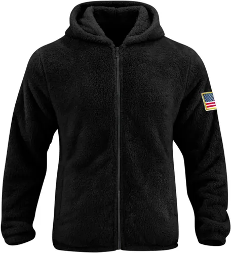 Vista 2 de Mens Zipper Hoodies Cotton Print Button Thick Hooded Winter Novelty Sweatshirt Loose Gym Pullover
